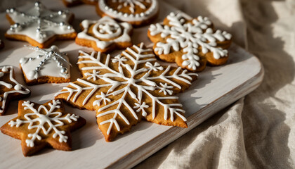 Biscuits de No&euml;l traditionnels en forme d'&eacute;toiles. Generated Image. 