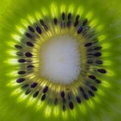 Gros plan d'un kiwi avec d&eacute;tails de la pulpe et des graines. Generated Image. 