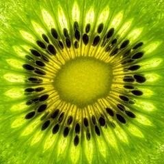 Gros plan d'un kiwi avec d&eacute;tails de la pulpe et des graines. Generated Image. 
