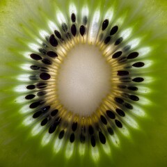 Gros plan d'un kiwi avec d&eacute;tails de la pulpe et des graines. Generated Image. 