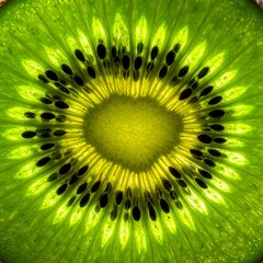 Gros plan d'un kiwi avec d&eacute;tails de la pulpe et des graines. Generated Image. 