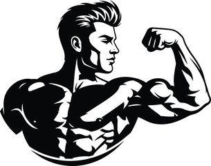 Muscular Man Flexing Strength Illustration