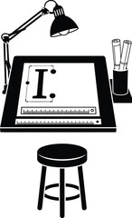 Creative Workspace Desk with Lamp Illustration