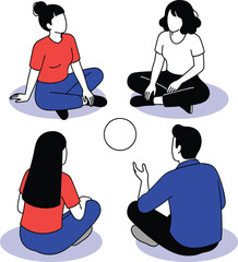 Group Discussion People Sitting Illustration
