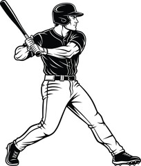 Baseball Player Swinging Bat Action Vector Illustration