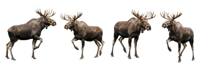 A Moose (Alces alces) In Various Poses isolated on transparent background, Set Of Moose PNG 