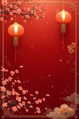 Lunar New Year Floral Illustration with Cherry Blossom Branches