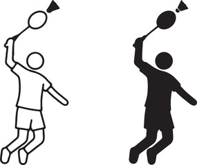 Badminton Player Outline and Silhouette athlete sport also transparent background