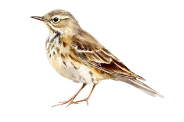 Meadow Pipit songbird hand drawn watercolor painting
