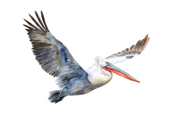 Flying Pelican hand drawn watercolor large seabird art