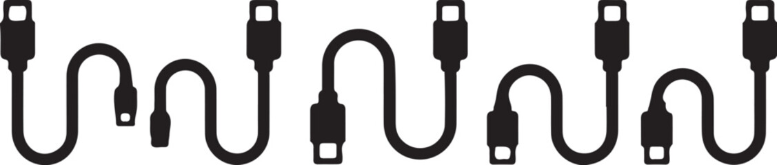 Wavy USB cables with connectors USB cable wire also transparent background