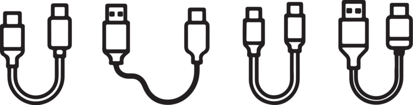 USB cable connectors line set adapter technology also transparent background