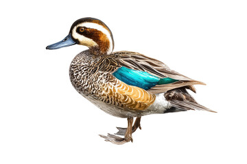 Garganey male duck hand drawn watercolor bird artwork