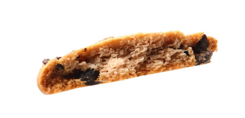 Piece of delicious chocolate chip cookie isolated on white