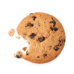 Yummy chocolate chip cookie isolated on white, top view