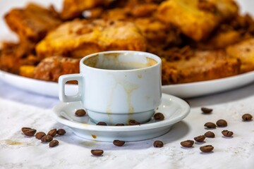 Golden Fried Christmas Dessert with Powdered Sugar, know as rabanadas de Natal