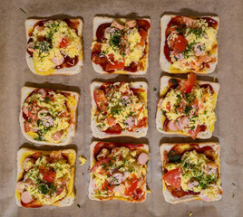 Sandwiches with cheese, egg and cold meat.