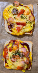 Sandwiches with cheese, egg and cold meat.