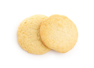 Two tasty lemon cookies isolated on white, top view
