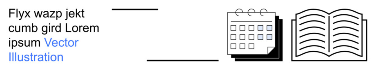 Scheduling, education, planning, time management, learning, organization. Black-and-white icons of a calendar and an open book. Scheduling and education with clear symbols