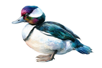 Obraz premium Male Bufflehead duck, a colorful hand drawn watercolor bird painting