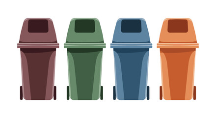 Colorful illustration of multiple recycling bins, promoting waste management.