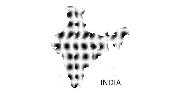 Map of India designed with a dot pattern, showing the country's geographical data.