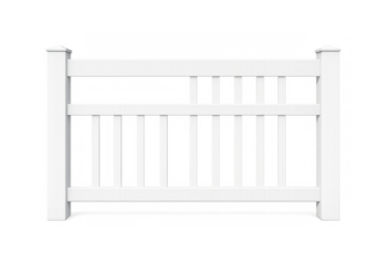 White vinyl plastic fence section establishing property boundaries and home garden security, transparent background