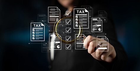 A concept of the tax compliance process. This shows the auditing and verification of various financial documents and forms to ensure regulatory adherence for business accounting. Fermion