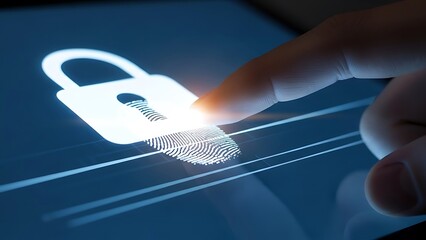 Fingerprint Security Access Illustration: Biometric Technology Unlock on Tablet