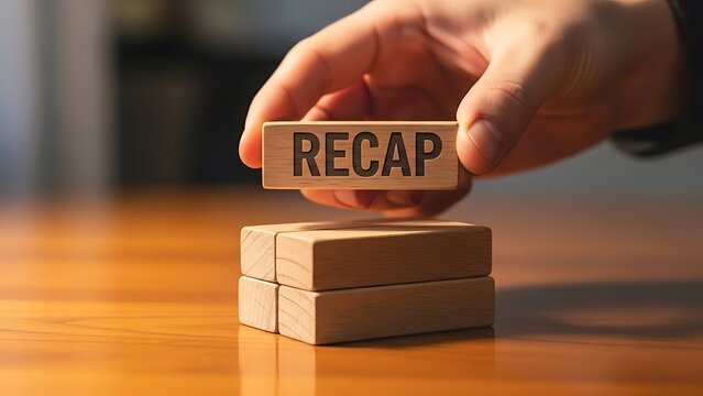 Hand Placing Recap Block: Reviewing Summary of Key Points for Effective Learning and Reflection