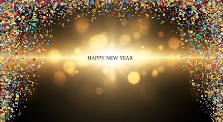 Blurry glowing light with multicolored sparkles and text overlay effect