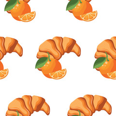 pattern with a set of icons of pastries and fruits, namely a croissant with an orange next to it, for menus and various food designs