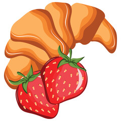 icon of a French baked croissant with strawberries next to it, for menus and various food designs