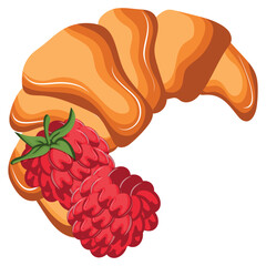 fluffy croissant with ripe raspberry berries next to it, for menus and various food designs