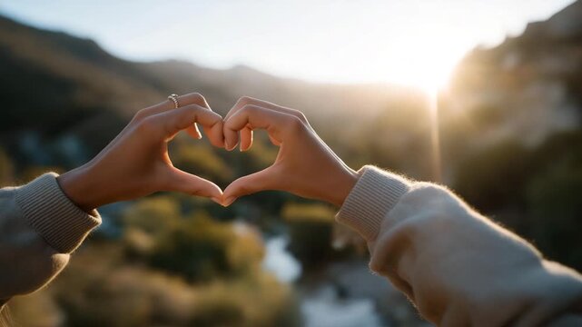 Close-up of fingers forming frame against landscape with sunlight streaming through &mdash; representing focus, imagination, and conceptual photography for creative professionals and hobbyists. cinematic