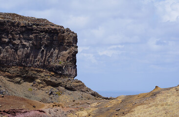 Imposing Volcanic Cliff and Arid Hiking Trail at Ponta de São Lourenço, Madeira
