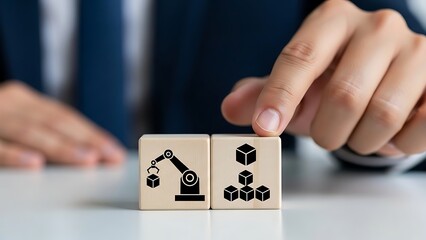 Industrial automation process with robotic arm producing boxes concept
