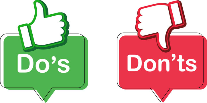 Do's and Don'ts Check Mark Icons, Green Thumbs Up and Red Thumbs Down Sticker Set