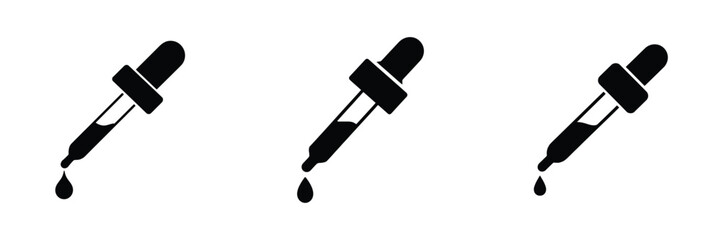 Medicine Dropper Vector Icons Set – Medical Pipette Silhouette Illustrations for Pharmacy, Laboratory, Healthcare, Hospital, and Treatment Design