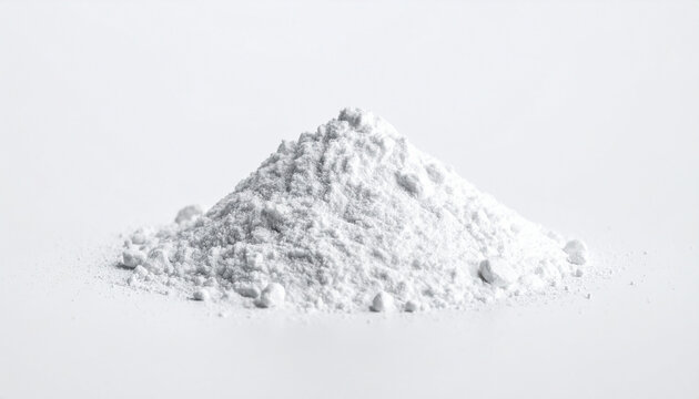 Aluminum hydroxide powder on white background, pharmaceutical and antacid concept, minimal