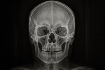 Obraz premium Skull X-Ray Scan – High-Detail Bone Structure with Realistic Radiographic Contrast for Medical Use