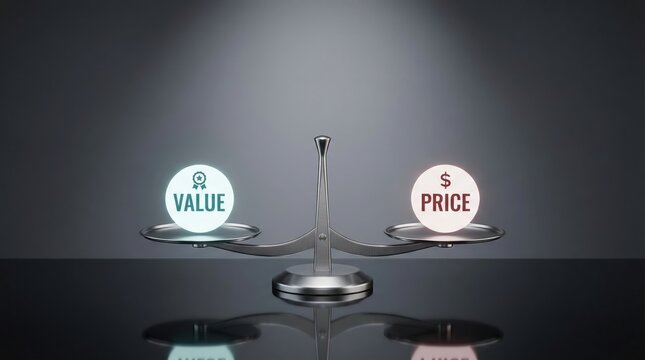 Value vs price balance scale concept, value proposition pricing strategy