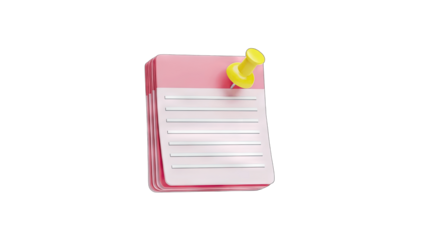 Pink Notepad with Yellow Pushpin on White Background