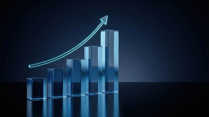 Rising bar chart with upward arrow, business growth analytics performance
