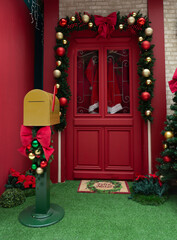 Christmas Door Decor with Mailbox and Festive Garland