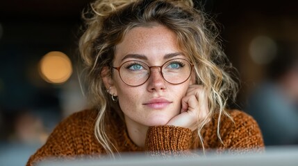 Business woman focused on laptop during online training session, engaged in e-learning and research activities while wearing glasses
