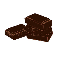 Dark chocolate pieces in flat style.