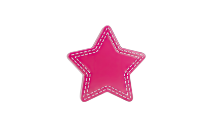 Pink Star with White Stitching Isolated on White Background