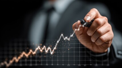 Businessman draws growth graph while analyzing financial data to develop effective strategies for success in the office setting